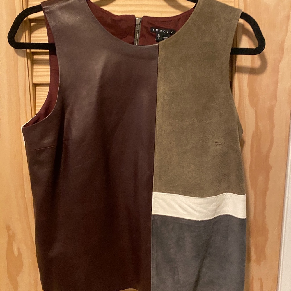 Theory Colorblock Suede & Leather Tank, Size Medium